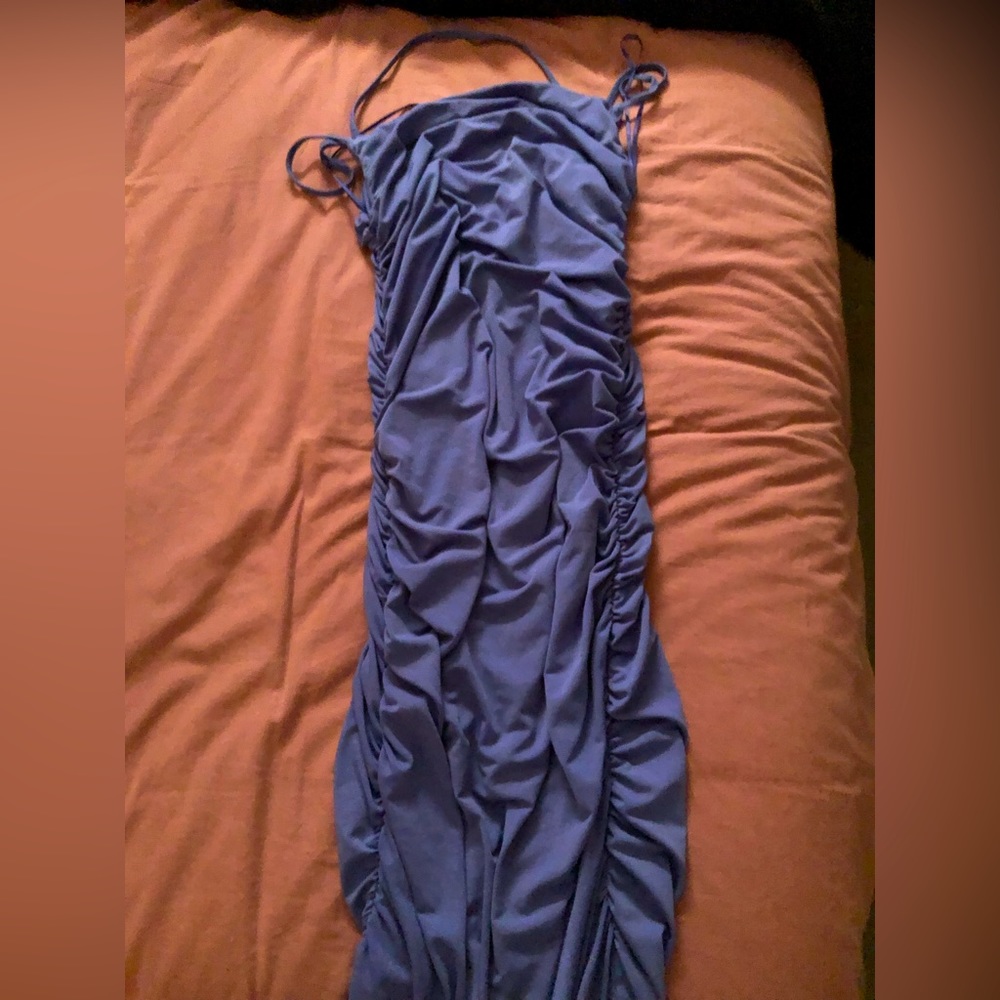 Abercrombie & Fitch Medium Blue Ruched Midi Dress